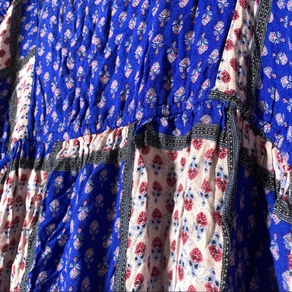American eagle patchwork flow boho blue red white tunic dress shirt SZ L Viscose - Picture 2 of 9